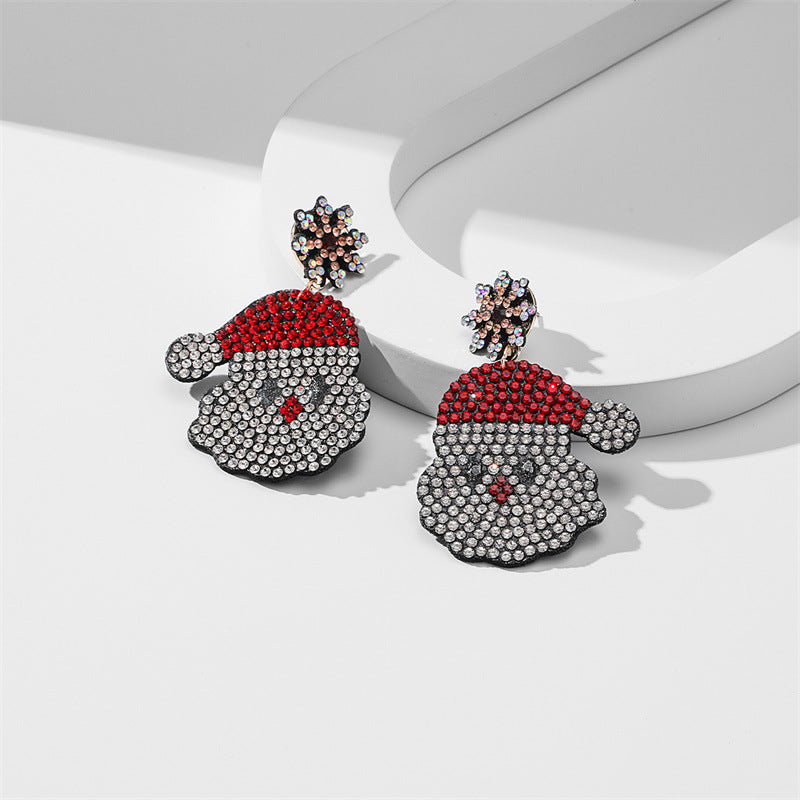 Wholesale Santa Christmas Tree Fabric Diamond Earrings